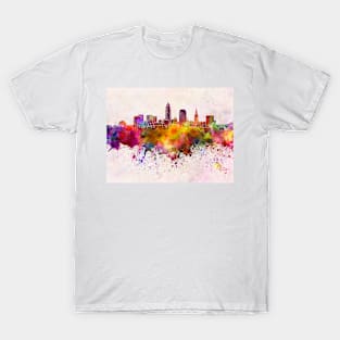 Cleveland skyline in watercolor background T-Shirt